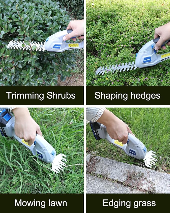 LUXTER 20V Cordless Electric Hedge Trimmer 2 in 1 Handheld Grass Shear & Shrubbery Trimmer Handheld Grass Cutter with 2 * 2.0Ah Batteries & Charger for Garden, Lawn，Yards