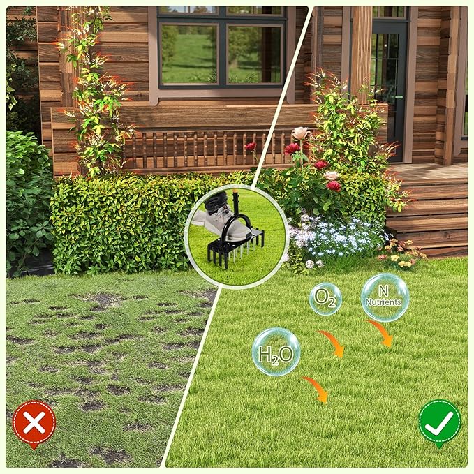 2-in-1 Lawn Aerator, Manual Core Aerator Lawn Tool with 24-Spikes Suitable for Lawn Ventilation, Garden Soil Loosening and Compact Soil Care, Revives Lawn Health