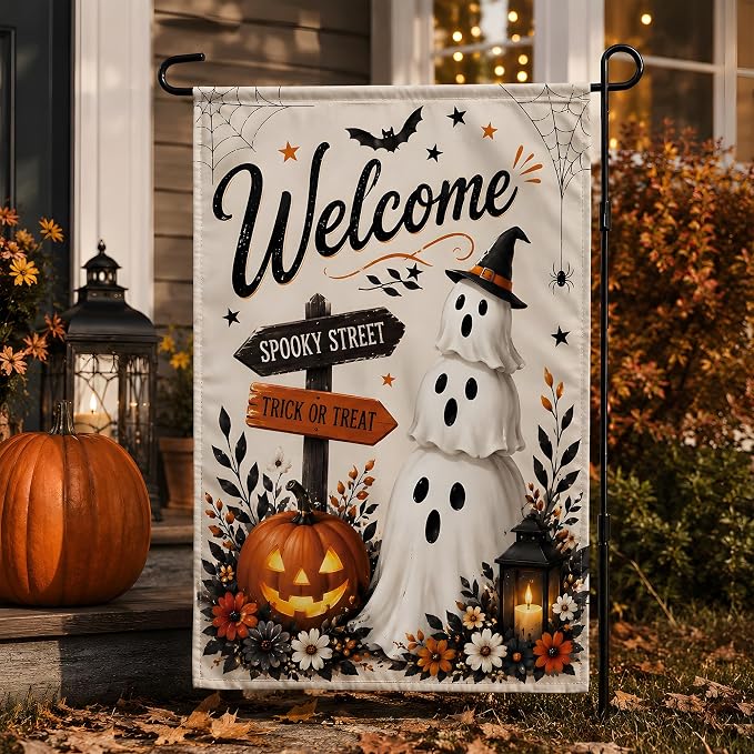 Halloween Party Decorations - Welcome Garden Flag | Halloween Decorations for Outdoor Indoor Outside - Trick or Treat Banner Decor for Garden Porch Patio Lawn Yard Party Favors Supplies