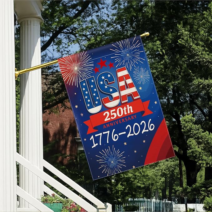 250 Anniversary USA Garden Flag, 250th Anniversary America Flag 1776-2026 Commemorative Patriotic 250 Year Banner 4th of July Yard Sign Double-Sided Waterproof Garden Flag 28x40 Inch