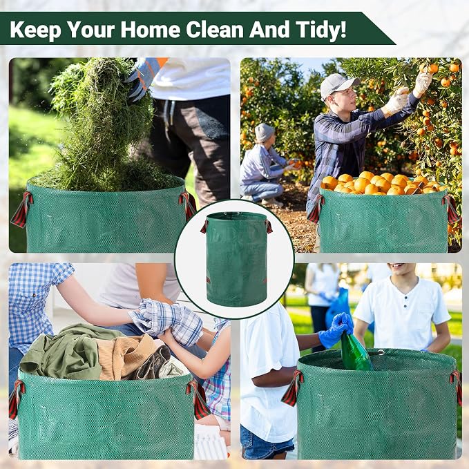 Velway Reusable Yard Waste Bags -132 Gallon 2-Pack Extra Large Heavy Duty Garden Leaf Bags with 4 Reinforced Handles, Standable Collapsible Lawn Bags with Plastic Ring for Leaves, Grass & Debris