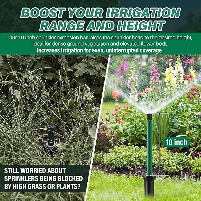 10" Popup Riser Extension Compatible with Rain Bird 1800 Series& Hunter Pro-Spray Sprinklers, Sprinkler Head Riser Extender with RotorTool, Garden Lawn Irrigation Spray Head(4 Set,Green)
