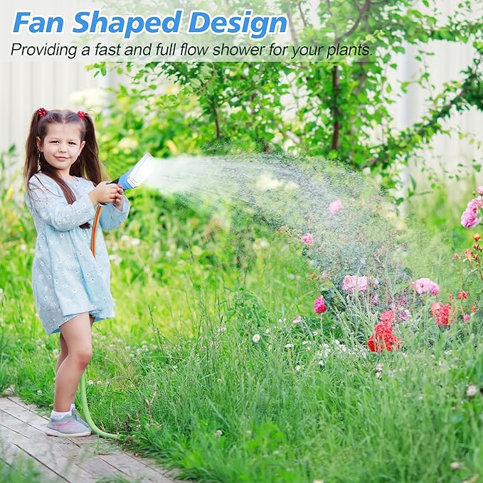 Dreyoo Fan Spray Nozzle for Garden Hose, Heavy Duty Garden Hose Head Spray for Watering Wand with Flow Control and Ergonomic Insulated Grip, Blue (2 Pack)