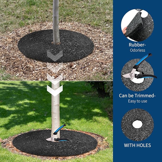 Garvee 6 Pack 24 Inch Heavy Duty Rubber Mulch Ring for Trees - Round Tree Mulch Ring - Weed & Grass Control, Root Protection - No Staples Needed