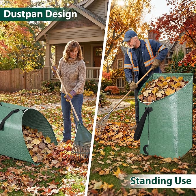 60 Gallon Large Leaf Collector, Dustpan-Style Lawn and Leaf Bags, Collapsible Yard Waste Bags Easy Storage & Transport, Reusable Leaf Pick Up Garden Bag for Leaves Grass Debris Lawn Trash