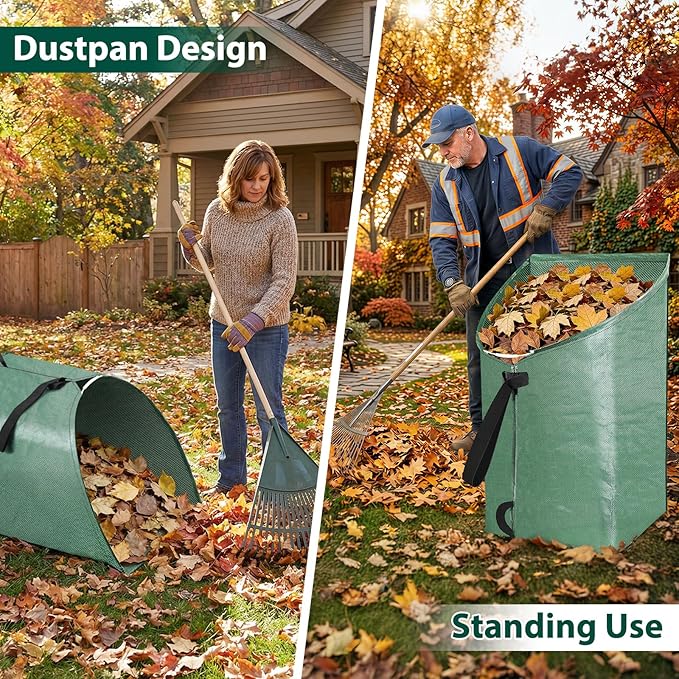 2 Pack 60 Gallon Large Leaf Collector, Dustpan-Style Lawn and Leaf Bags, Collapsible Yard Waste Bags Easy Storage & Transport, Reusable Leaf Pick Up Garden Bag for Leaves Grass Debris Lawn Trash