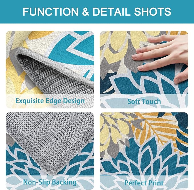 Colorful 6FT Outdoor Round Area Rug Washable Rugs Multicolored Patio Rug Tropical Botanical Floral Chenille Waterproof Outdoor Carpet for RV, Pool Deck, Backyard, Porch, Ocean Dahlia