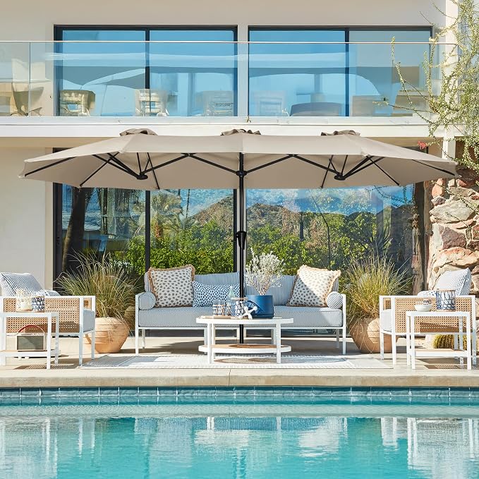 SUPERJARE 13FT Outdoor Umbrella for Patio, Double sided Pool Umbrellas with Fade Resistant Canopy, Large Table Umbrella for Deck, Market, Backyard - Warm Beige