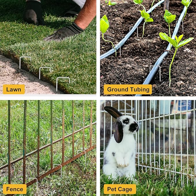 500 Pack 4 Inch Landscape Staples, Garden Staples 12 Gauge Galvanized Ground Stakes Lawn Yard Staples SOD U-Shaped Pins for Gardening Irrigation Tubing Landscaping Fabric
