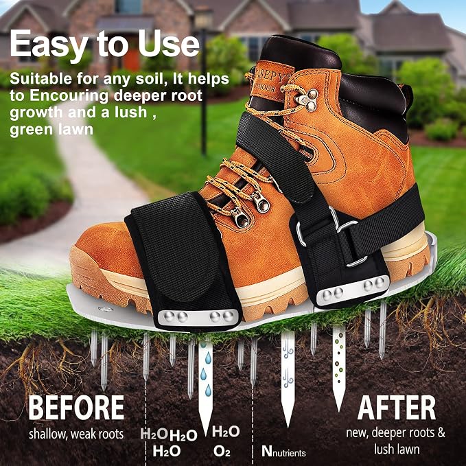 Manual Lawn Aerator Shoes,2026 Aluminum Alloy Base Plate with Adjustable Straps Aeration Shoes,Pre-Assembled Aerating Shoes for Lawn