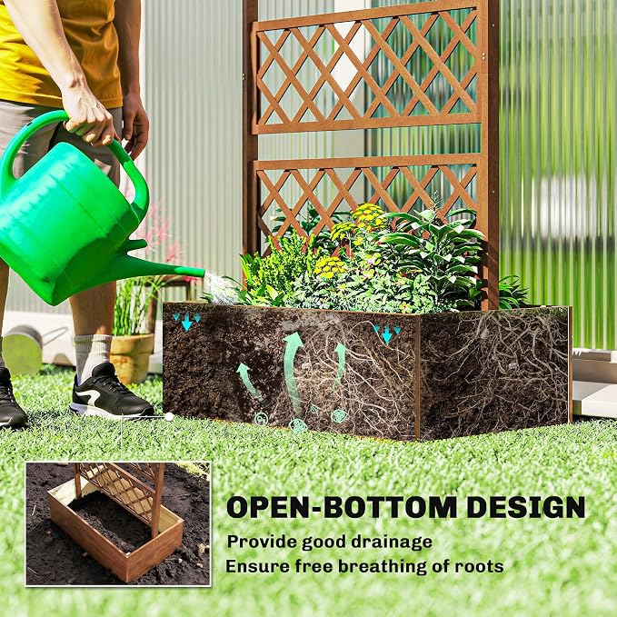 Outsunny Wood Planter Box with Trellis, Raised Garden Bed Privacy Screen Planter Box for Climbing Plants, Vines, Vegetables, Flowers, 63" x 21.75" x 72"