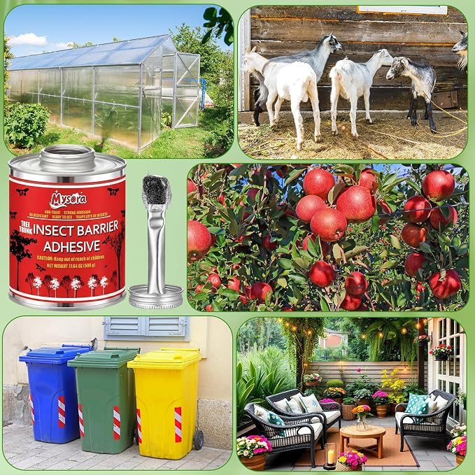 Sticky Coating Trap with Brush 17 oz Insect Barrier Coating Sticky Insect Trap Glue Outdoor DIY Adhesive Fly Glue Deerflies Lanternfly Mosquito for Orchard Garden Protect Trees Plants