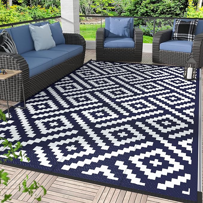 GENIMO Outdoor Rug 4'x6' Waterproof, Reversible Mats, Outdoor Area Rug, Plastic Outside Carpet, Geometric Rv Mat for Patio Camping Picnic Backyard Deck Balcony Porch Beach Trailer