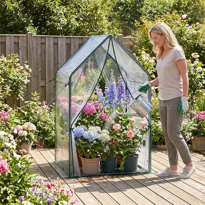 Giantex Mini Greenhouse, Outdoor Portable Green House with Sturdy Metal Frame, Ground Stakes & Wind Ropes, Clear Tent Small Greenhouse for Indoor Outdoor Plants (36"x36"x60")