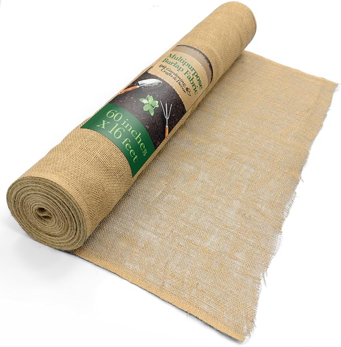 Burloptuous 60" x 16 Feet Gardening Burlap Fabric Roll - Tree Wrap, Weed Barrier, Erosion Control, Aisle Runner, Multipurpose Natural Fabric, High Density Jute Fiber Material