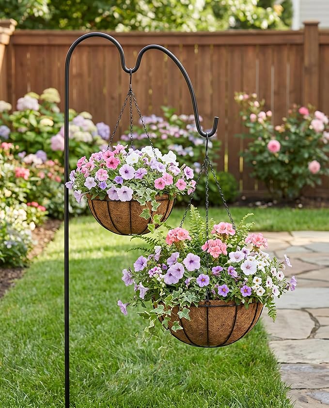 Kingbuy 10 Inch Metal Hanging Planter Basket with Coconut Liner Wire Plant Holder Watering Flower Baskets Round Pot Hanger Garden Decoration for Indoor Outdoor