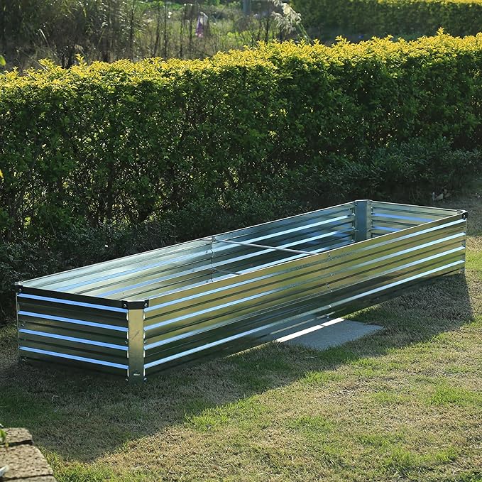 Foxlang 8x2x1ft(2 Pack) Galvanized Raised Garden Bed,Outdoor Planter Box Metal Patio Kit Planting Bed for Vegetables Flowers Herb,Silver