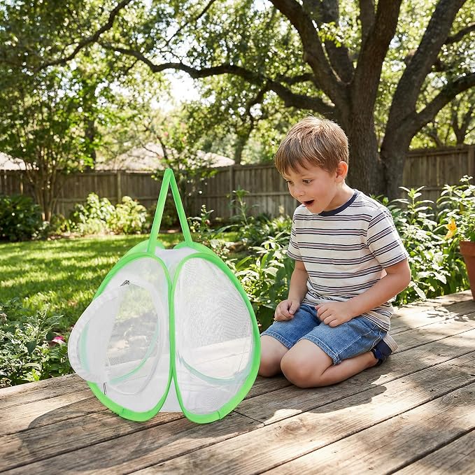 Toyvian Butterfly Habitat Mesh Cage, Portable Insect Observation House for Caterpillars Monarch Butterfly Enclosure with Carrying Handle for Outdoor Exploration, 14X8X7.5 Inches
