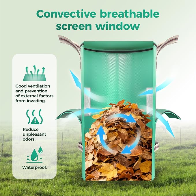 Reusable Garden Yard Waste Bag – 14.39Gallon Breathable Thickened Reusable Lawn Bag, with 4 Handles for Easy Moving & Foldable Design, for Leaf & Miscellaneous Debris Collection(Green)