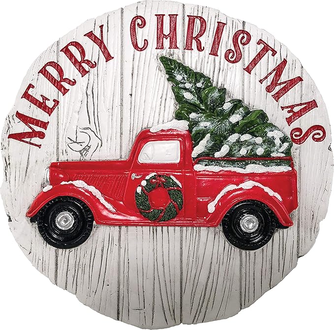 Spoontiques - Garden Décor - Merry Christmas Truck Stepping Stone - Decorative Stone for Garden