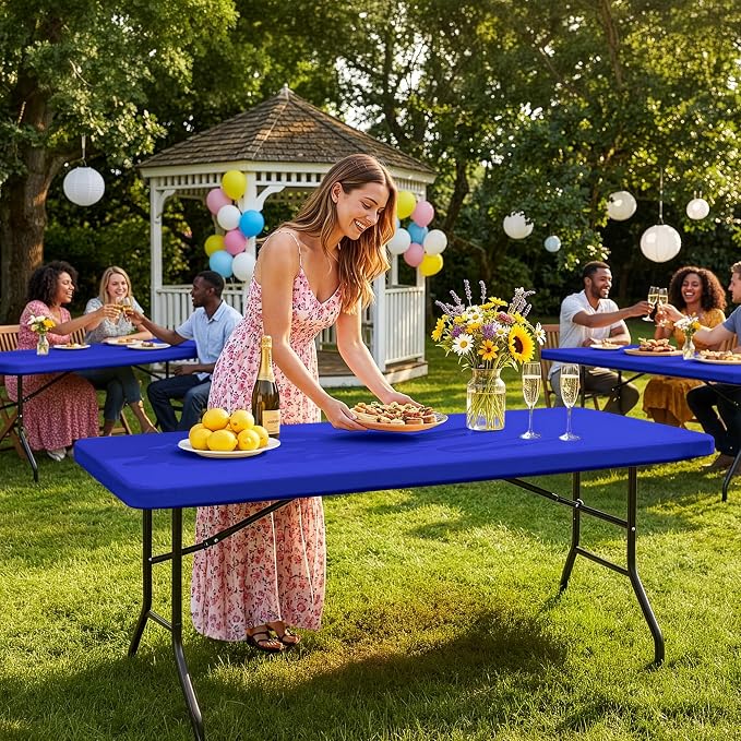 Spandex Table Cover for 6 Foot Rectangle Tables-4 Pack Royal Blue Outdoor Picnic Elastic Table Cover-Spandex Stretch Folding Table Cloths for Camping Dining Room Patio Kitchen Banquet Party