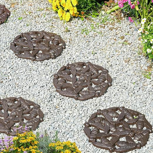 Sungmor Vintage Cast Iron Bees Stepping Stone,Rustic Garden Decorative Stone,Wear Resistant Stepping Mat,Outdoor Patio Pathway Accent for Lawn,Yard