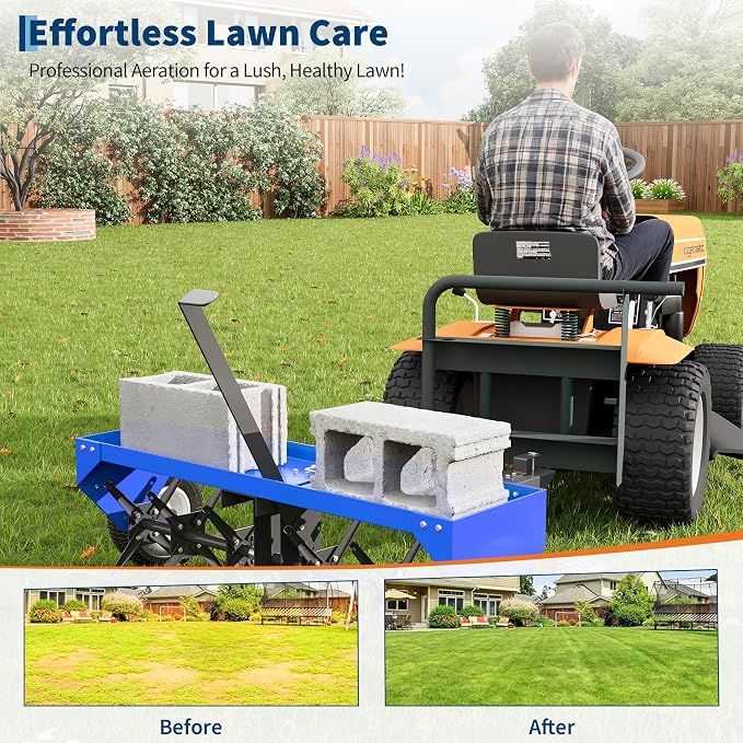 40 Inch Tow Behind Lawn Plug Aerator,100LBS Capacity Yard Aerator with Universal Hitch &10" Tires, Heavy Duty Aerator Lawn Tool Tow Behind, Steel Core Aerator for Garden Farm Yard Lawn Care