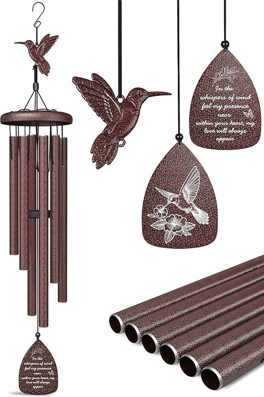 Hummingbird Memorial Wind Chimes for Loss of Loved One - 35" Long Sympathy Wind Chimes for Outside, Bereavement, Remembrance, Funeral Gift for Mother, Dad, Husband, Son & Sister