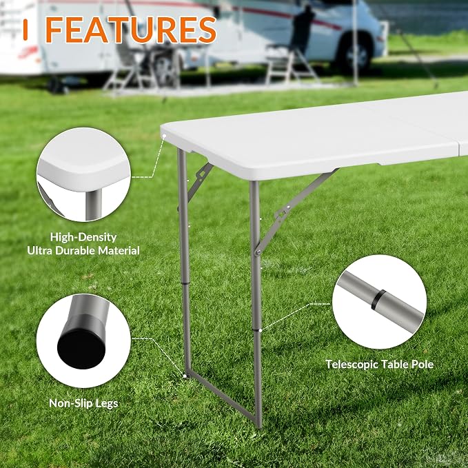 Elevon Folding Table Set with 4 Black Folding Chairs,4 Feet Heavy Duty Fold-in-Half Utility Table Sets for Picnic, Event, Training, Outdoor Activities, at Home and Commercial Use