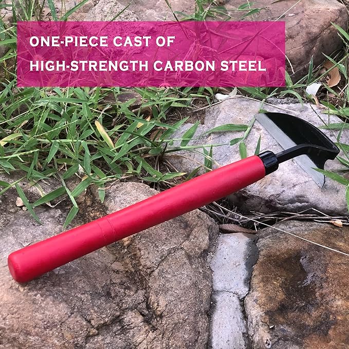 Japanese Weeding Hoe Gardening Tools 13.5-Inch Weed Remover Tool High-Carbon Steel One-Piece Molding with Solid Wood Handle(Red)