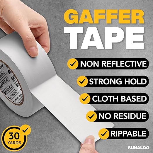 Gaffers Tape Heavy Duty, Easy to Rip, Residue-Free Professional Grade Floor Tape for Electrical Cords, Matte Finish Non Reflective, Weather Resistant (1, Grey, 2" x 30 Yards)
