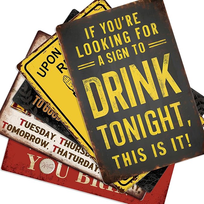 Vintage Metal Sign, Metal Wall Art, Funny Bar Signs, Motivational Positive Affirmations Wall Decor, Funny Tin Signs for Home Office School Gym & Locker Room 8x12 Inch (5-Pack Metal Bar Signs)