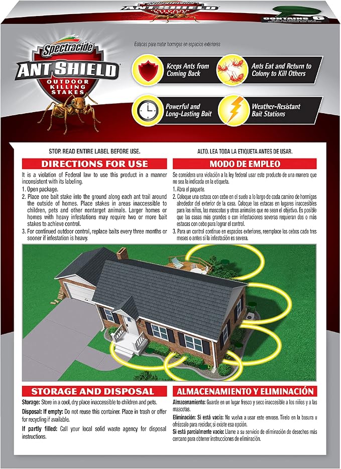 Spectracide Ant Shield Outdoor Killing Stakes 6 Count, Kills The Queen And Colony, Pack of 6