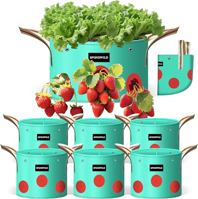 7 Pack 15 Gallon Grow Bags Heavy Duty 180G Thickened PE Plant Pots with 8 Breathable Holes Design