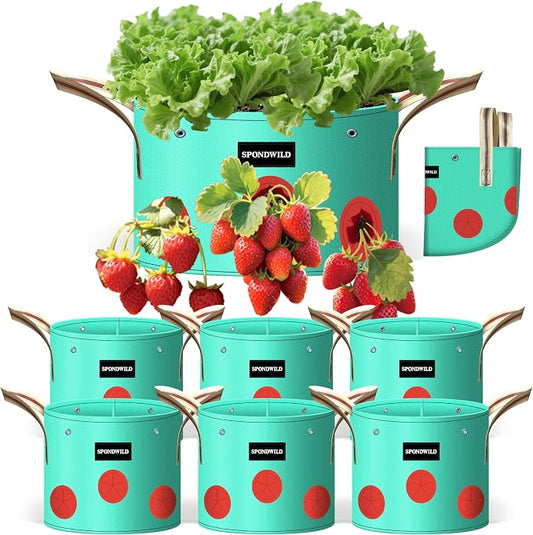 7 Pack 15 Gallon Grow Bags Heavy Duty 180G Thickened PE Plant Pots with 8 Breathable Holes Design