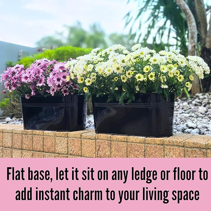 LaLaGreen Outdoor Plants Rail Planter (15 Inch, 6 Pack) Black Metal Iron Hanging Flower Pots Deck Railings Fence Balcony Buckets Modern Boho Style Window Box Plant Holder Hooks Porch Home Garden Decor