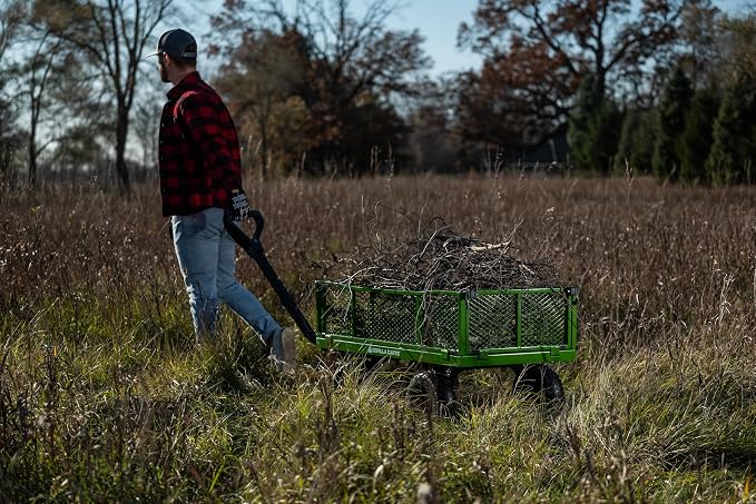 Gorilla Carts Steel Utility Garden Cart with No-Flat Tires, 4 Cubic Feet, 800-Pound Capacity, Green, Amazon Exclusive