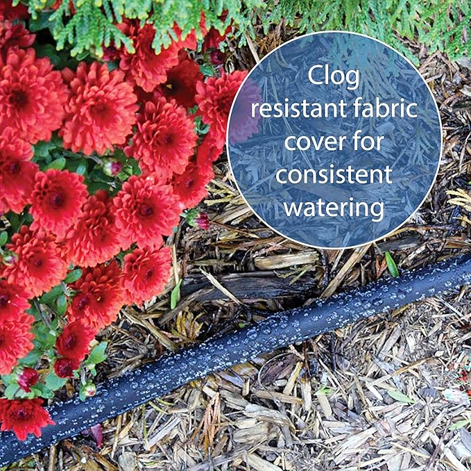 Gilmour 50' Black Flat Weeper Soaker Hose for Garden Beds, Drip Irrigation Outdoor Hose, Flexible Garden Hose for Vegetable Gardens, Flower Beds, Lawns, and Orchards