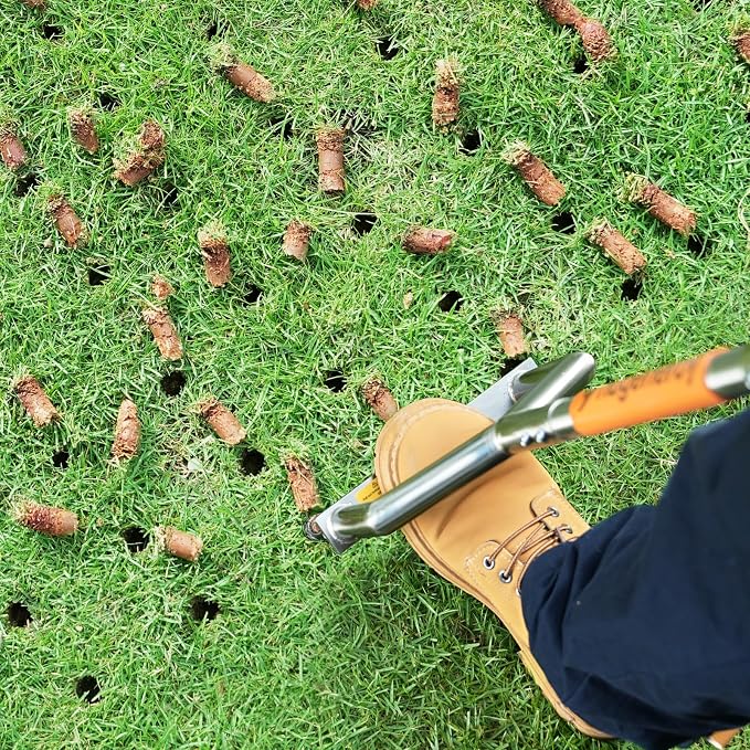 Manual Push Core Aerator Lawn Tool: Semi-Assembled Lawn Aerator with 3 Replaceable Hollow Tine - Yard Aeration Tool for Lawn Grass Plug Air Aerators, Handheld Lawn Care Coring Aerator - Orange