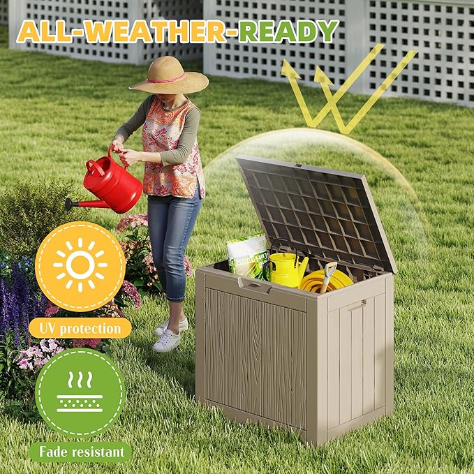 EasyUp 39 Gallon Outdoor Storage Box Waterproof, Resin Outdoor Deck Box, Lockable Deck Boxes for Garden Tools Equipment and Cushions (Grey)