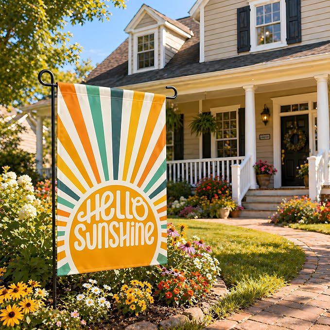 Summer Party Decorations - Hello Sunshine Summer Garden Flag | Double Sided Welcome Yard Outdoor Flag - Summer Party Accessories Backdrop Favors Supplies Decor for Garden Yard Porch Patio Lawn Outside