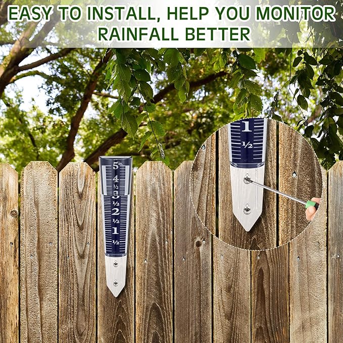 Yexiya 4 Pcs 5 Inch Capacity Rain Gauge Outdoor Easy to Read Acrylic Rain Gauges Measure and Monitor Precipitation Magnifying Scale and Numbers for Garden Yard Field Lawn (Blue)