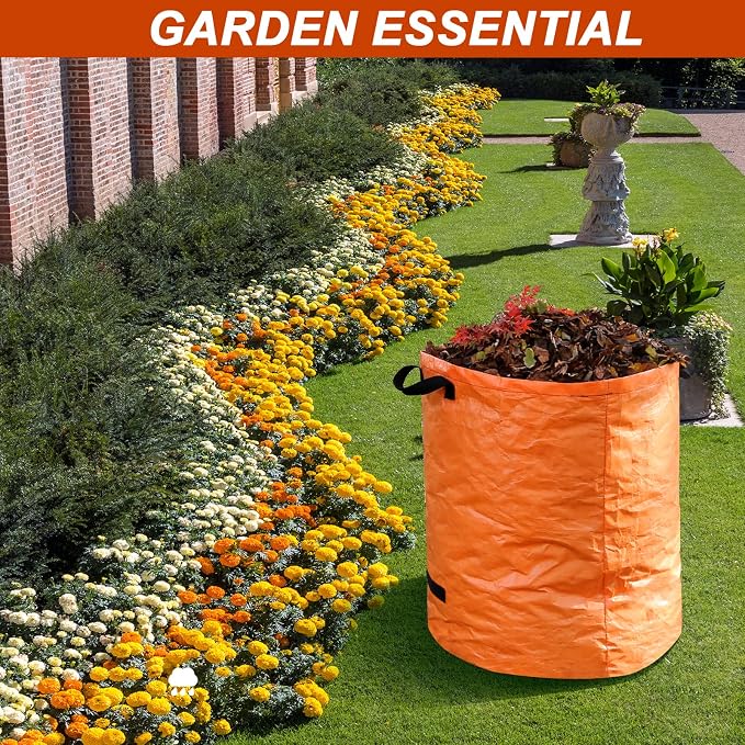 STARPYNG Orange PE Woven Leaf Bag (D26, H30 inch) for Garden Waste, Yard Leaves, and Outdoor Debris - Large Capacity, Durable, Reusable with Handles (1-Pack)