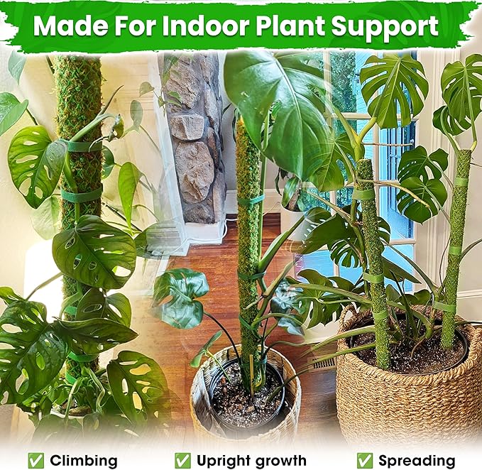 DUSPRO 4 Pack 25’’ Mesh Moss Pole for Climbing Plants, Natural Moss Pole Monstera Plant Support, Real Moss Poles for Plants Indoor, Moss Stick for House Plants, Moss Stakes for Climbing Plants