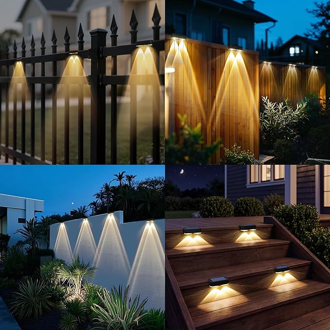 Peasur 8 Pack Solar Fence Lights Outdoor, Railing Light Solar Powered, IP65 Waterproof Led Deck Solar Lights for Outside Backyard Balcony Porch, Warm White