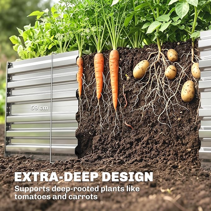 Outsunny Galvanized Raised Garden Bed Kit with Reinforcing Bars, Large and Tall Metal Planter Box for Vegetables, Flowers and Herbs, 6' x 3' x 2', Silver