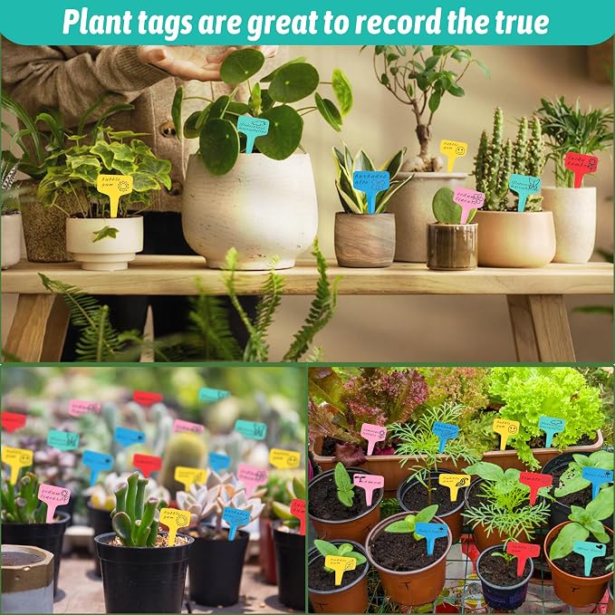 Plant Labels Tags 200Pcs T-Type Plant Markers Plastic Plant Label Garden Labels Tags Plant Labels for Outdoor Garden Waterproof Plant Label Identification Stakes with Permanent Marking Pen (Green)