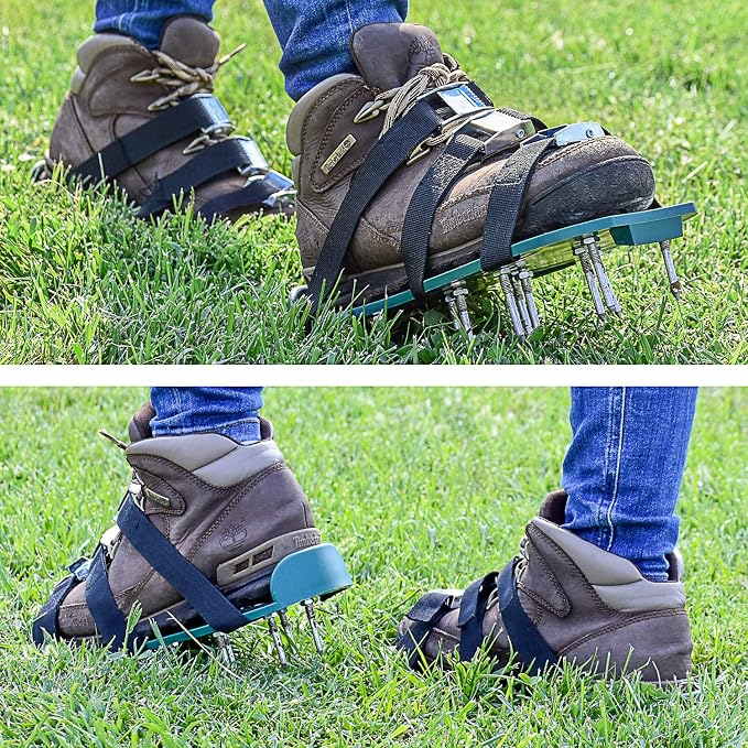 Abco Tech Lawn Aerator Shoes for Grass - Yard Aeration Tool with 3 Adjustable Straps and Heavy-Duty Metal Buckles - Aerating Shoes for Lawn Care, Grass Health, and Soil Ventilation