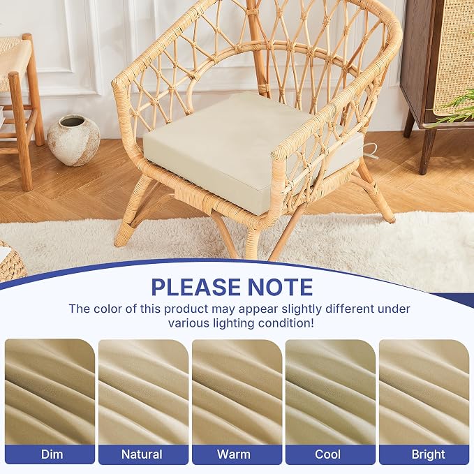 Outdoor Chair Cushions Set of 4 for Outdoor Patio Furniture, Waterproof Patio Seat Cushions with Handle & Ties, 3 Year Color Fastness Square Garden Sofa Couch Pads, 19" x 19" x 3", Beige