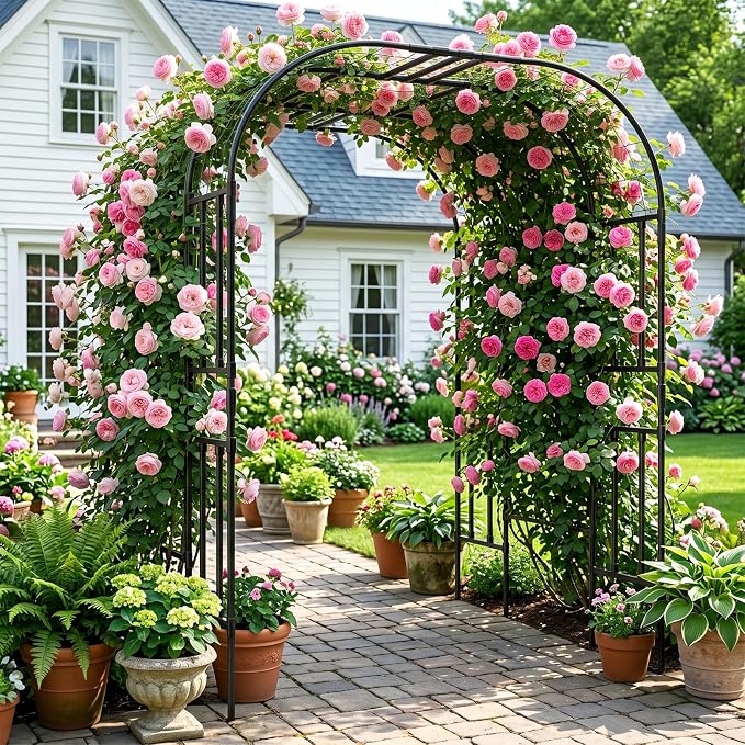 DoCred Large Garden Arch Trellis for Climbing Plants, 87 Inch Tall Metal Plant Support Trellis Archway for Climbing Vine Vegetable/Fruit/Flower Outdoor Yard Lawn Garden Arch Tunnel Trellis